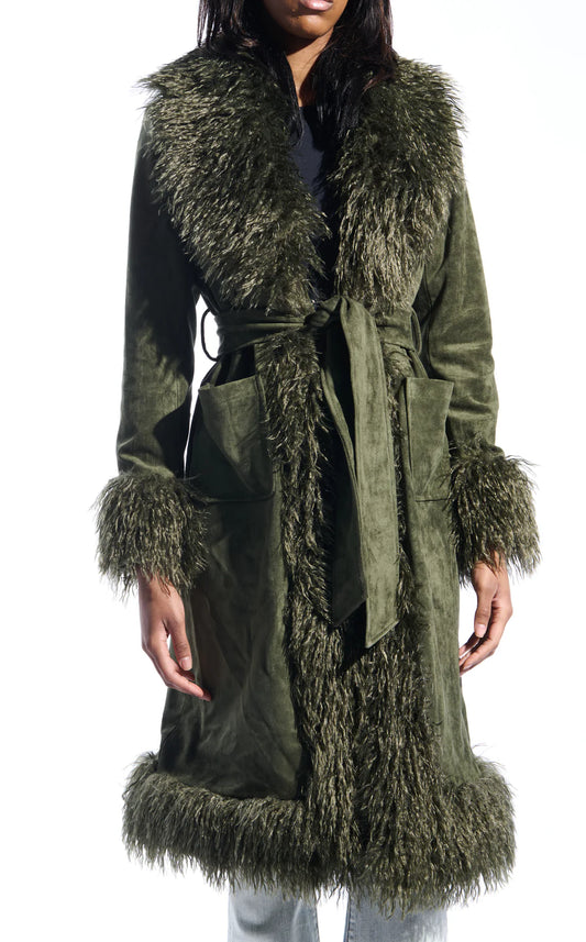 EMPRESS OLIVE FAUX SUEDE COAT
