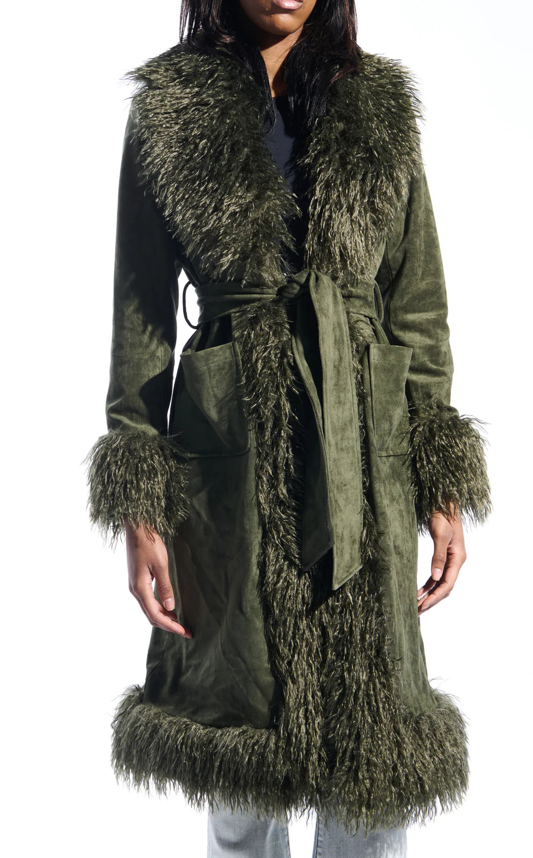 EMPRESS OLIVE FAUX SUEDE COAT