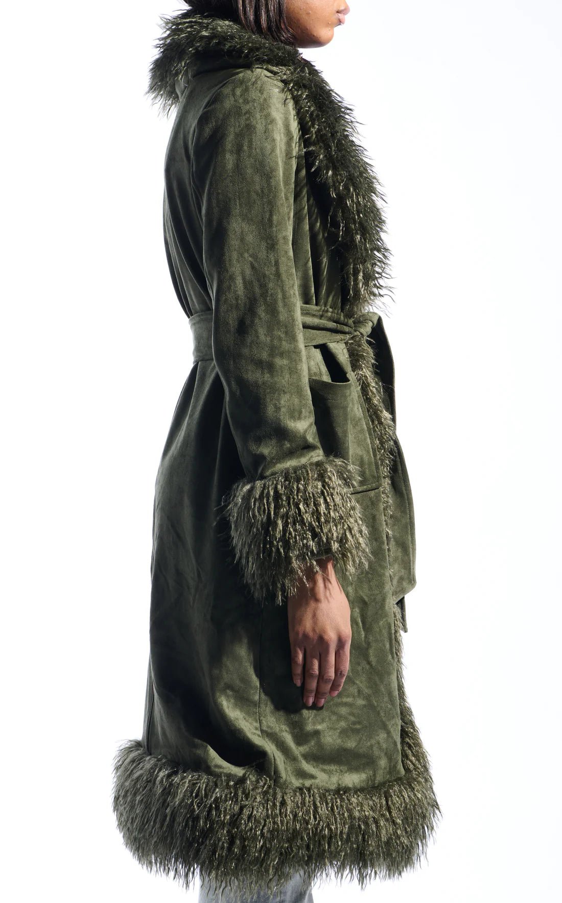 EMPRESS OLIVE FAUX SUEDE COAT