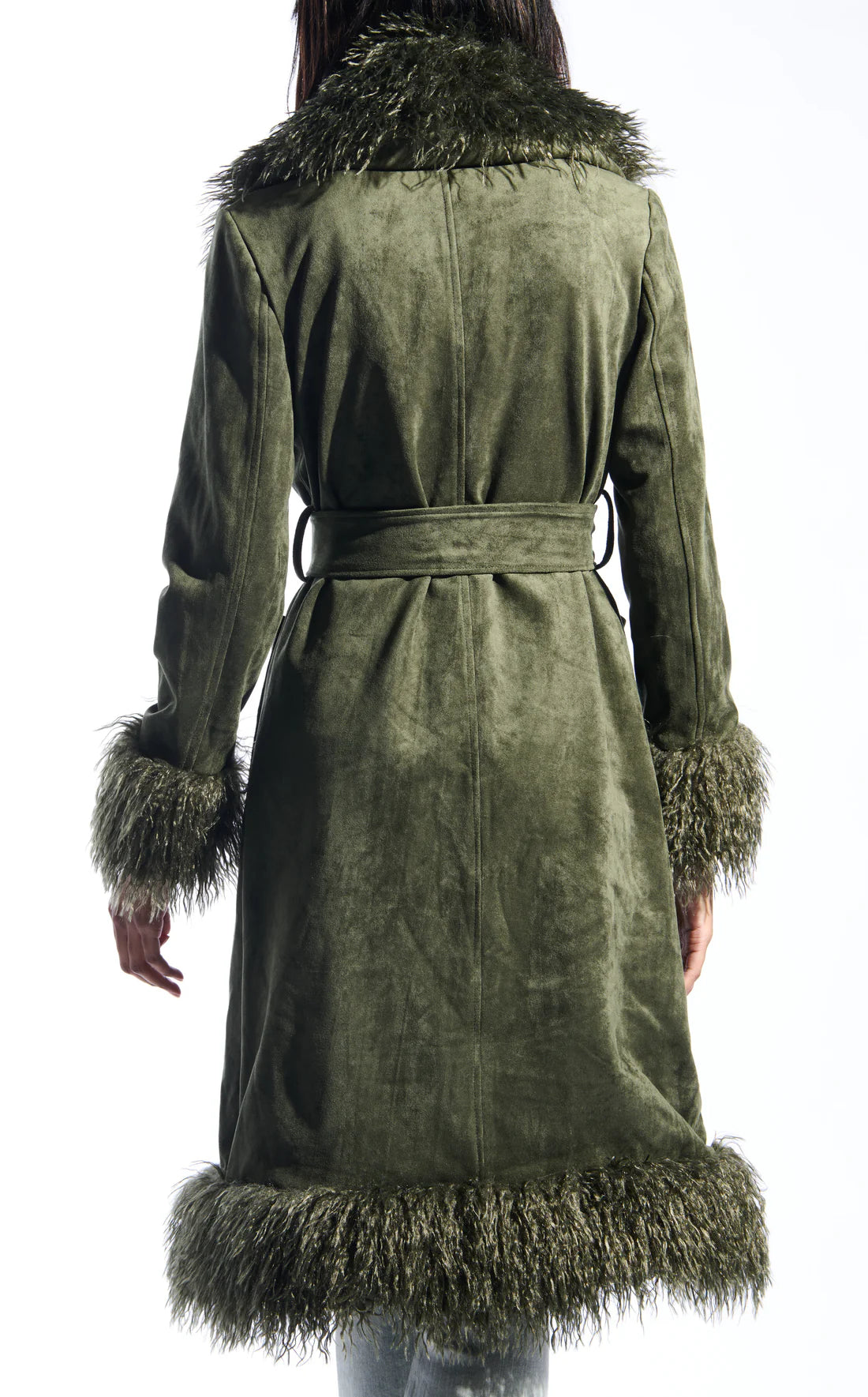 EMPRESS OLIVE FAUX SUEDE COAT