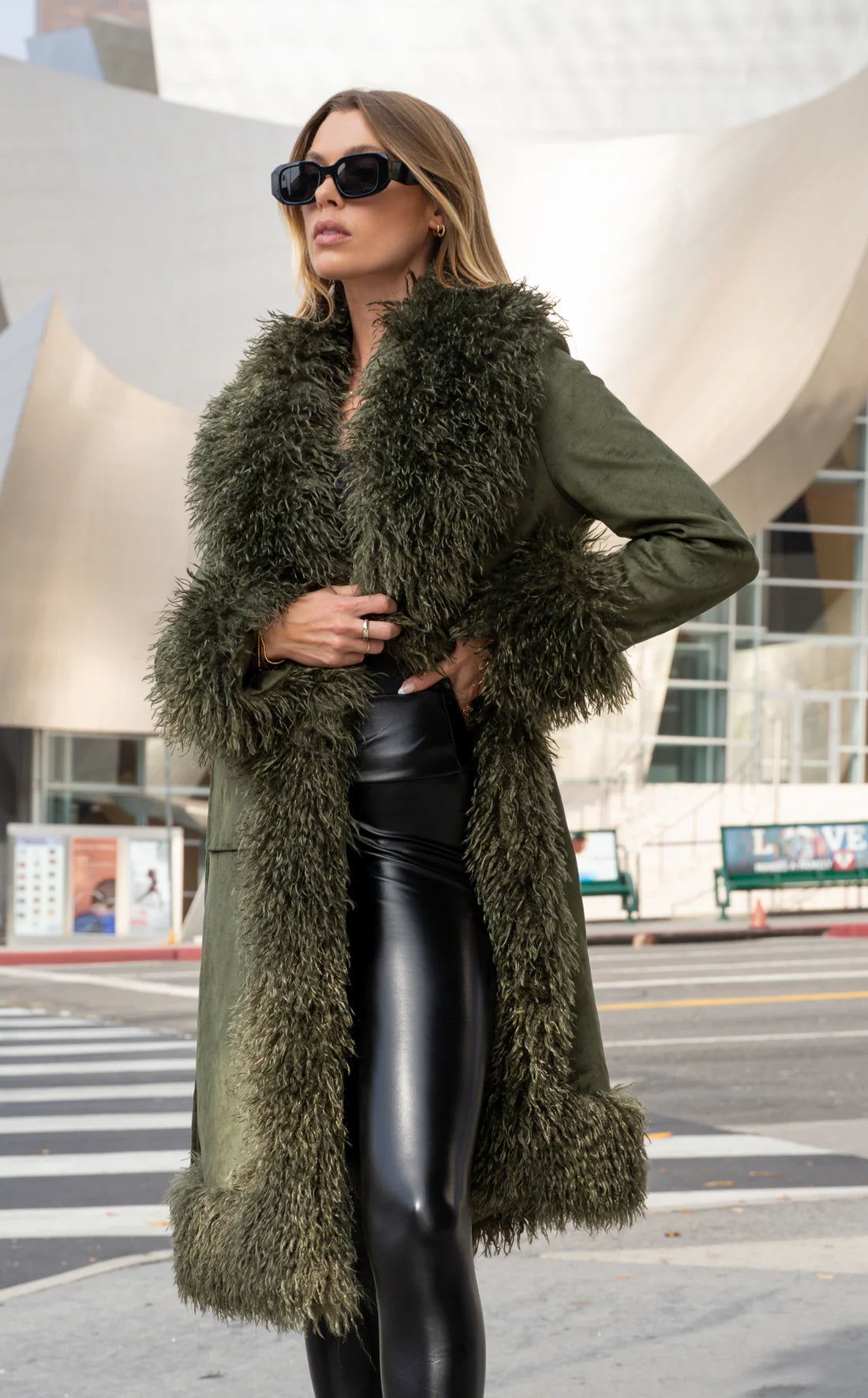 EMPRESS OLIVE FAUX SUEDE COAT